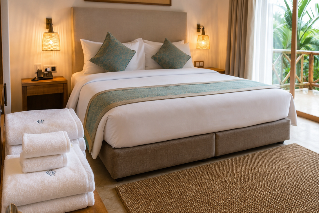 Hotel room with worn mattress and aged linen illustrating the revenue cost of delayed replacement for Zanzibar hotel owners — Atlas Hospitality Supply, Zanzibar's specialist in commercial mattresses and hospitality linen