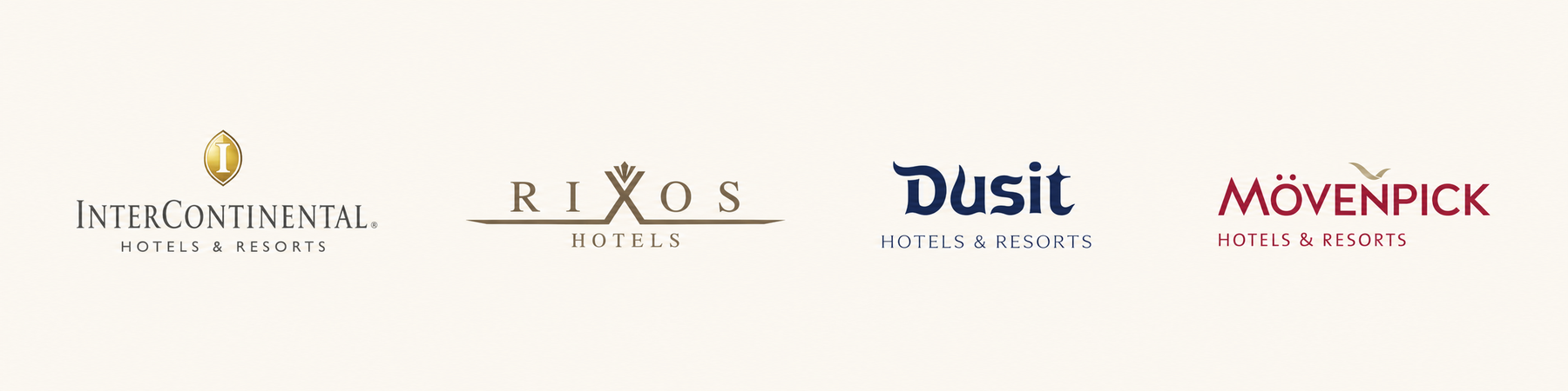 Kempinski, Novotel and Marriott hotel logos
